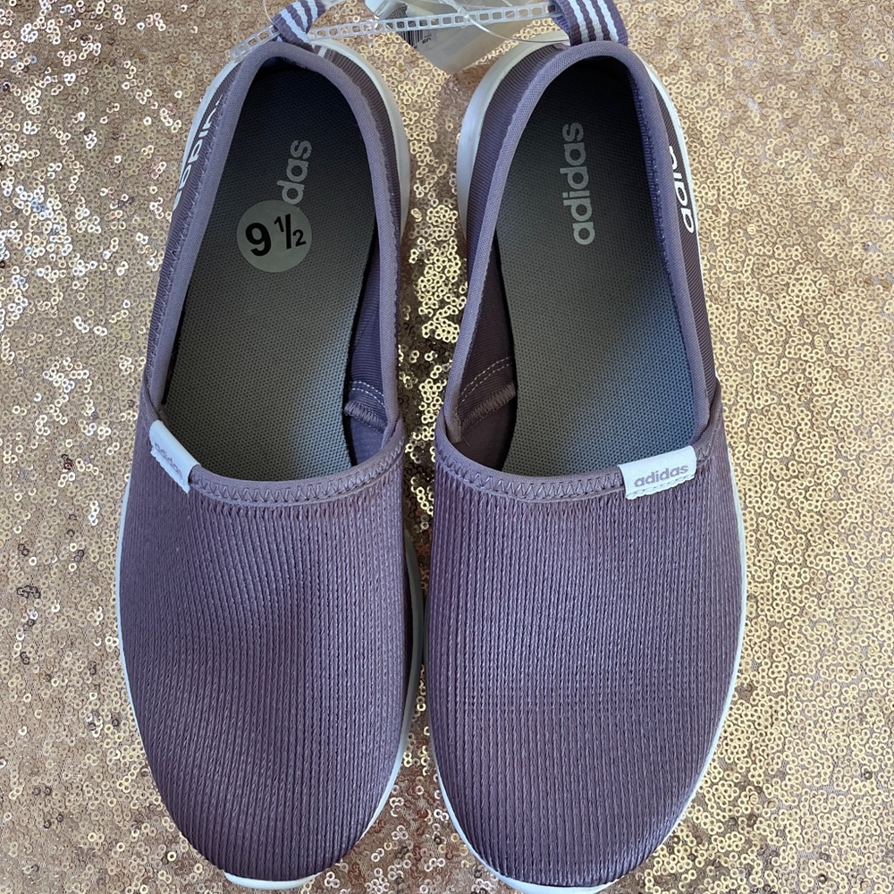 NWT Adidas Women’s Purple & White Slip Ons 6.5
